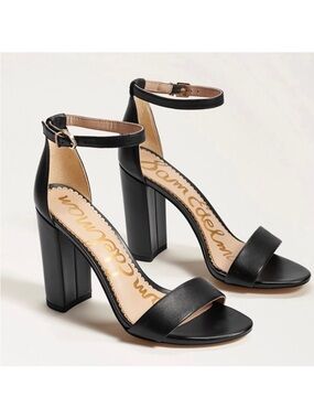Sam Edelman Yaro Black Leather Ankle-Strap Block Heels NEW 11.5